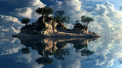 Floating Island Sanctuary. Surreal Landscape Mirror.