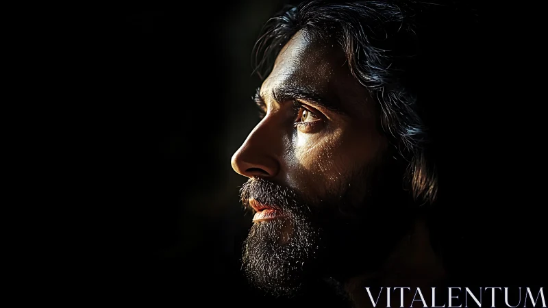 High-contrast sidelit male profile reveals detailed skin microtextures