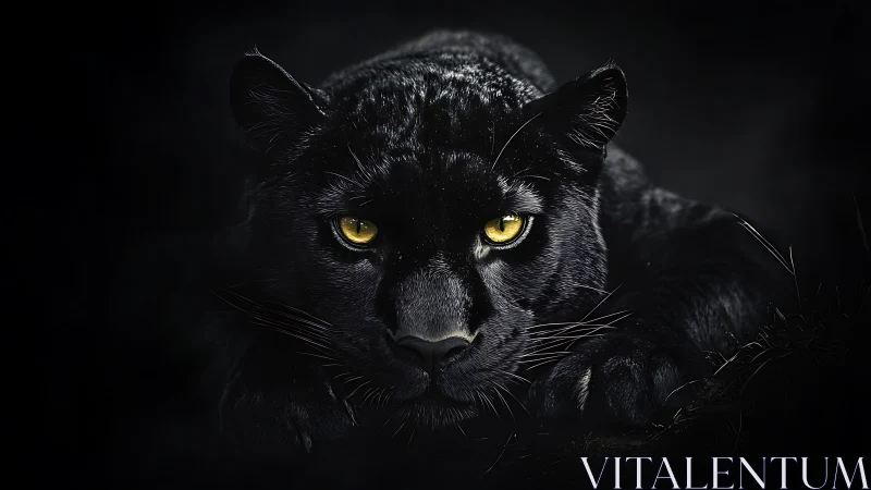 Black Panther Portrait with Luminous Eyes Against Dark Background