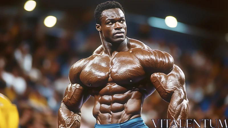 Confident bodybuilder striking a powerful stage pose.