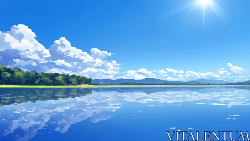 Sunlit lake day where sky and water quietly trade places.