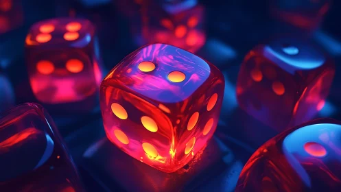 Molten neon dice hover between luck, light, and digital fate