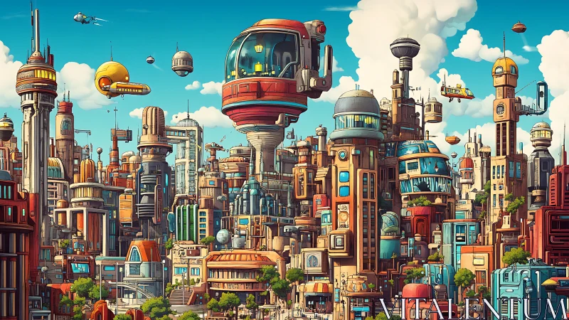 Retro-futurist vertical megacity with modular aeromobility systems.