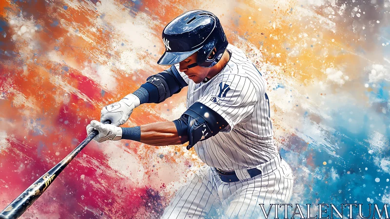 Dynamic baseball batter swings amid explosive abstract color