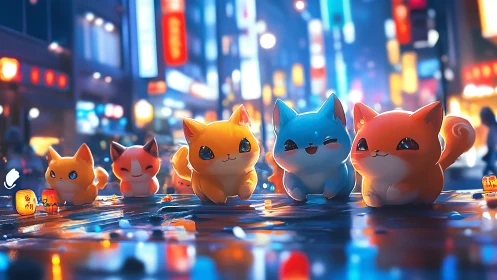 Procedurally Generated Felidae Characters in Urban Neon Environment with Depth-of-Field Rendering