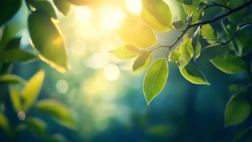 Sunlit Green Leaves in Soft Focus Nature Photography.