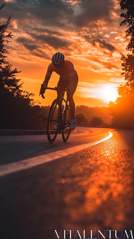 Cyclist at Sunset: Road Ride Through Golden Hour.