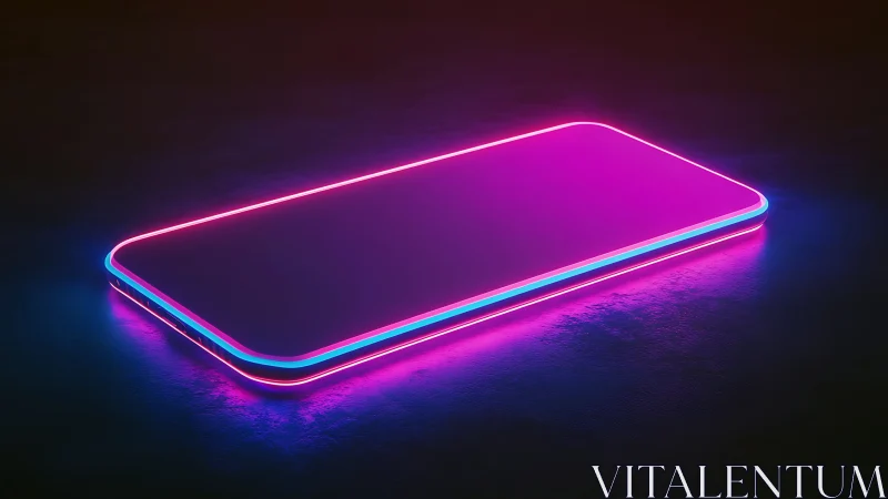 Neon edged smartphone outline glows on a dark surface