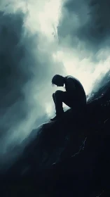 Quiet silhouette on a cliff wrapped in moody twilight.