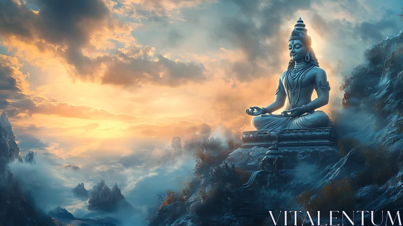 Sky-borne Shiva statue breathes calm into blazing dawn clouds