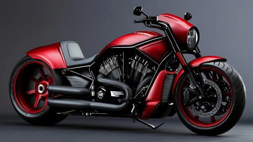 3D crimson power cruiser motorcycle with sculpted aero bodywork.
