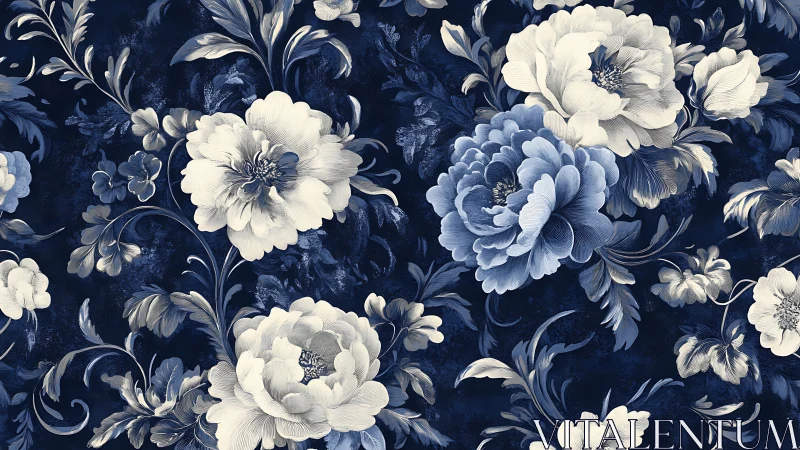 Elegant Peonies and Florals Dance Across Midnight Blue