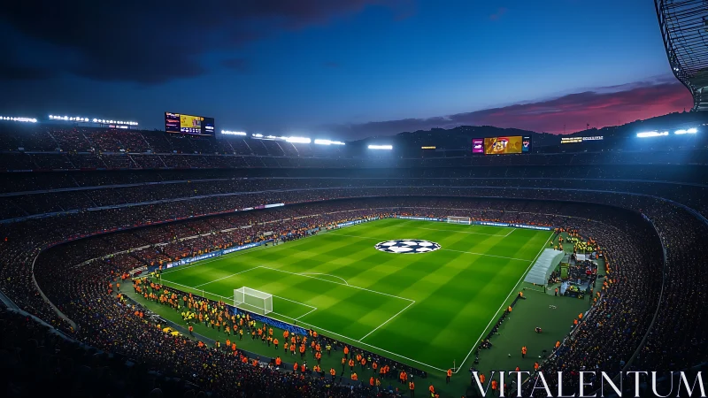 Floodlit football stadium hosts packed evening match