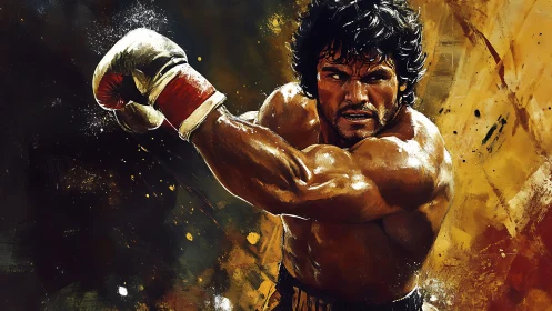 Champion's Flame: Explosive Boxing Power in Golden Fire.