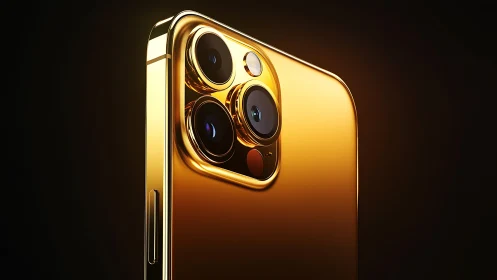 Golden iPhone 13 Pro with Triple Camera Setup. Premium luxury smartphone device render.