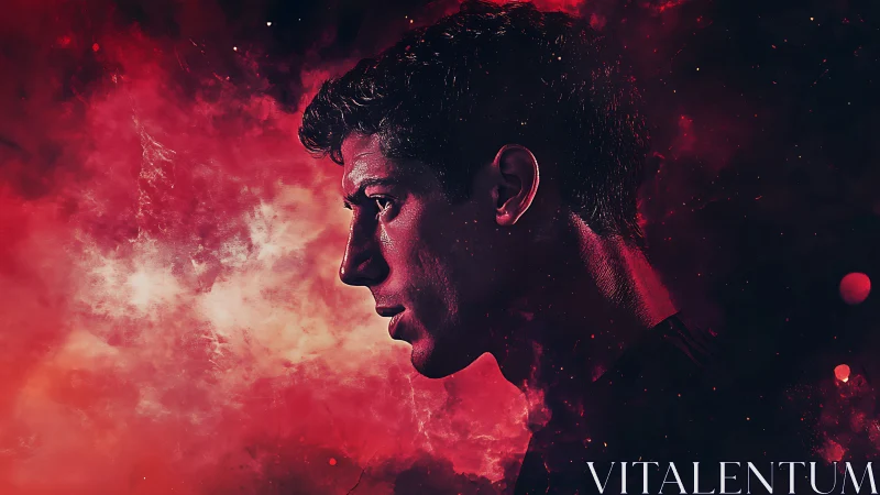 Profile in cosmic crimson: a quiet, thoughtful stargazer.