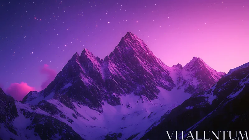 Spectral alpine ridge under magenta-scattered twilight sky.