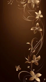 Golden Floral Vines Bloom Against Rich Brown Background.