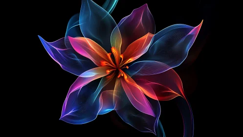 Luminous abstract flower radiates multicolor translucent petals