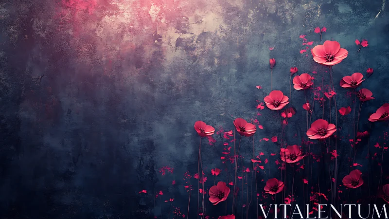 Crimson Poppies Bloom Against Moody Atmospheric Darkness Dreamily