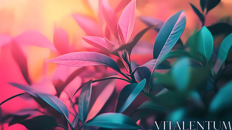 Dreamlit leaves glowing in soft teal and sunset pink light.