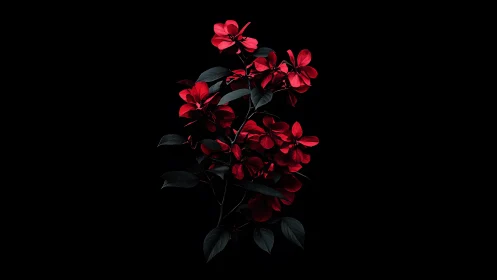 Deep Crimson Blooms Against Darkness.