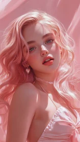 Chromatically unified pink portrait with hyperreal rendering.
