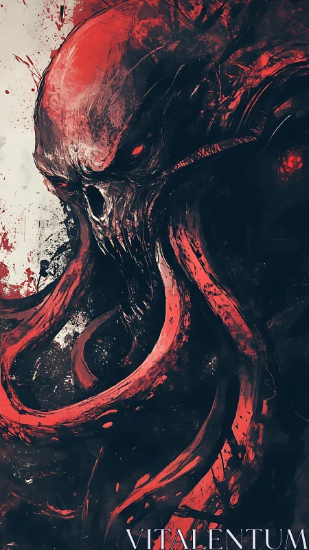 Eldritch cephalopod horror with skeletal skull and tendrils