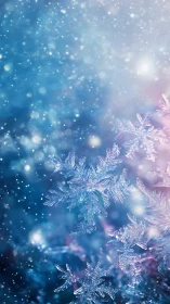 Crystalline snowflakes drifting in luminous winter bokeh.