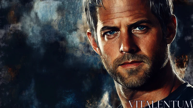 Storm-lit portrait of a blue-eyed man in quiet resolve.