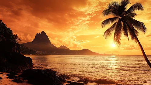 Tropical Sunset Over Mountain Bay