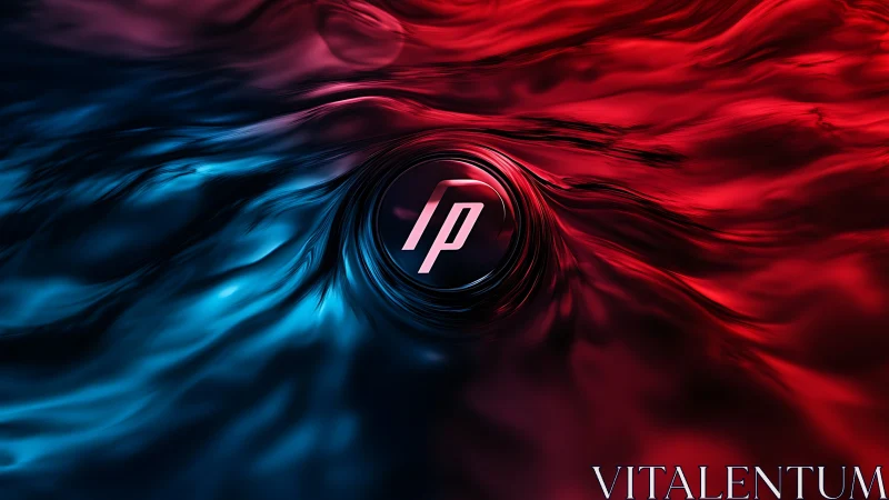 Dual-tone liquid vortex with central futuristic emblem.