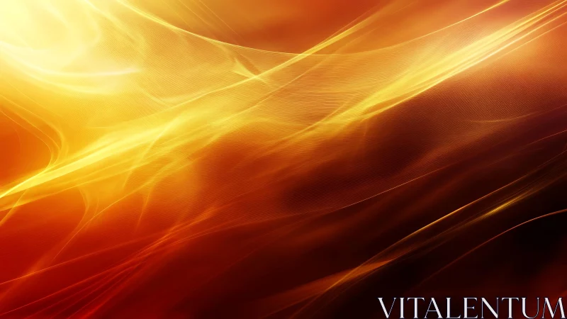Abstract golden light waves on a fiery orange background digital art.