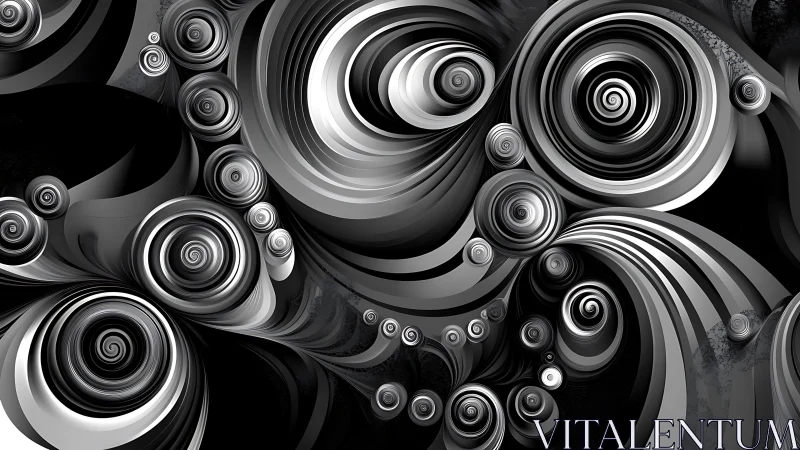 Monochrome vortex spirals in flowing abstract motion.