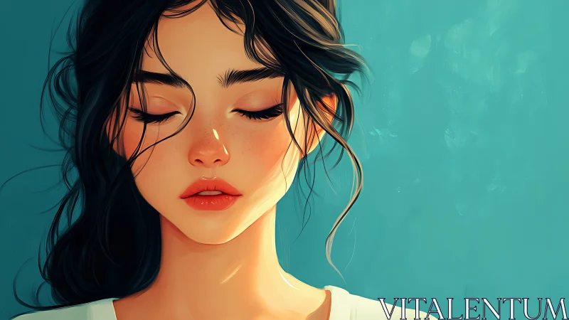 High saturation digital portrait shows soft-lit girl with closed eyes