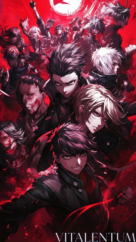 Battle-ready anime squad rises in blood-red explosive chaos