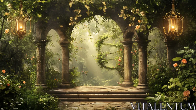 Lantern-lit stone arches quietly unlock a secret forest path