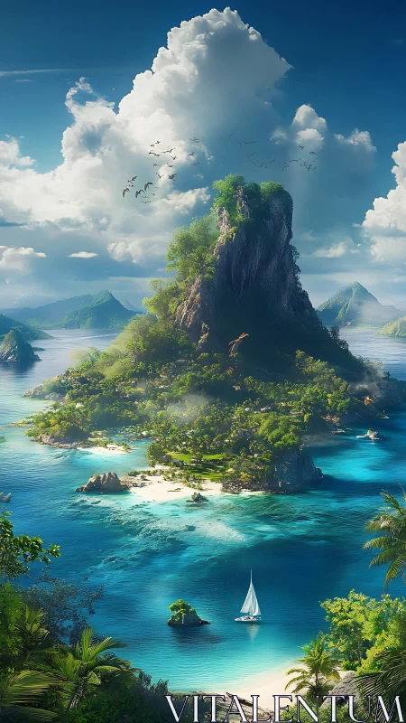 Volcanic Tropical Island Sanctuary with Turquoise Waters.