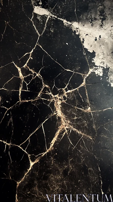 Textured black marble surface with golden fracture veining.