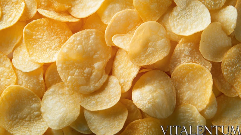 Crisp golden potato chips in tight overlapping pile.