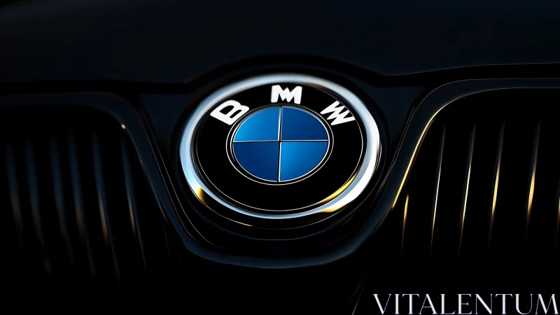 Bold car emblem glows softly against a sleek black grille
