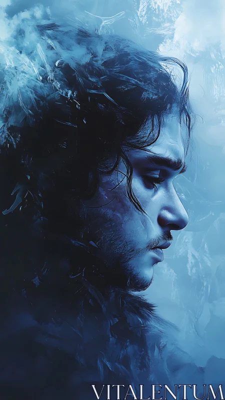Side profile of male figure in cold blue digital artwork.