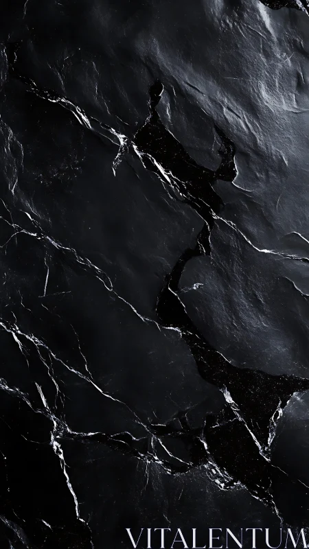 Dark polished stone surface shows irregular bright veining