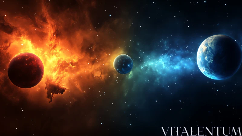 Cosmic dance between fiery and frozen twin worlds.