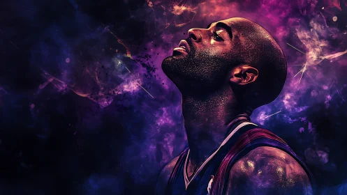 Basketball portrait with cosmic purple nebula lighting effects