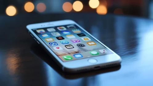 White iPhone with Multi-layered App Interface in Shallow Depth of Field.