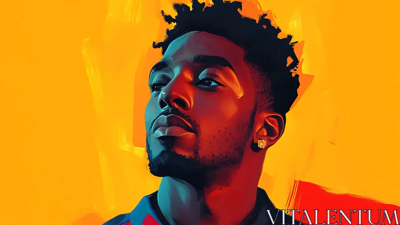 Digital portrait of man against vivid orange background.