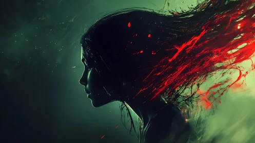 Ethereal profile dissolves into vivid crimson energy trail.