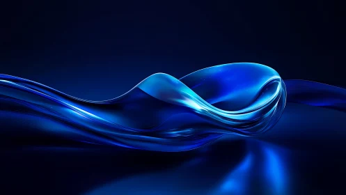 Liquid sapphire ribbon curls through a midnight digital sea