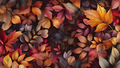 Rustling Autumn Mosaic of Ember Leaves in Velvet Shadow.